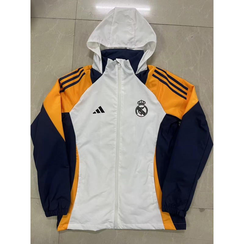 Real Madrid Cortavientos Blanco Amarillo Con Capucha 24-25