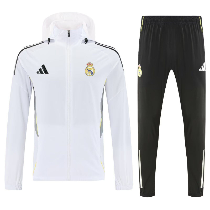 Real Madrid Chandal Cortavientos Blanco Gris Con Capucha
