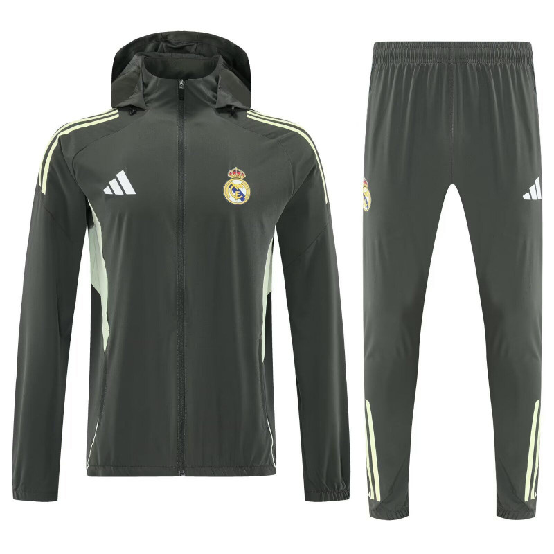 Real Madrid Chandal Cortavientos Verde Oscuro Con Capucha